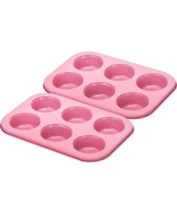 Cake Mould Mini Muffin - 6 Cupcakes Steel Mould -  Non-Stick Tray - pack of 2